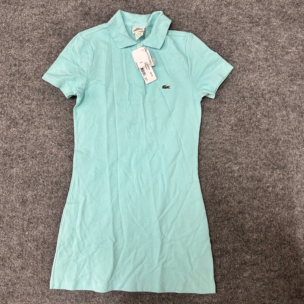 Lacoste Polo Dress Girls Size 14 Aqua Blue Pique Knit Stretch Short Sleeve Peru